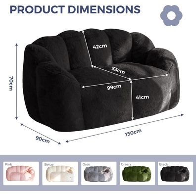 Maxyoyo 2-Sitzer Sitzsack Sofa, floral, Kunstfell, Memory-Foam, 150x90x80 cm
