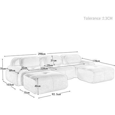Dolamaní U-förmiges Cord-Sofa, Beige, 3-Sitzer mit 2 Hockern, Montagefrei
