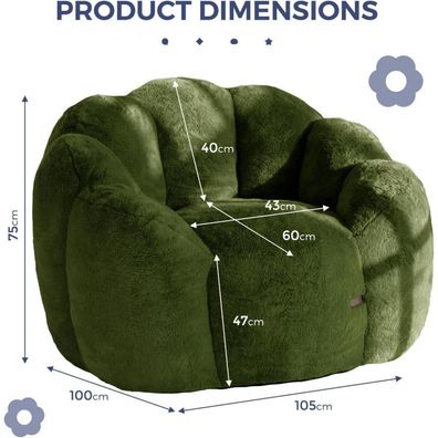 Maxyoyo Sitzsack XXL für Erwachsene, floralförmiges Design, Kunstfellbezug