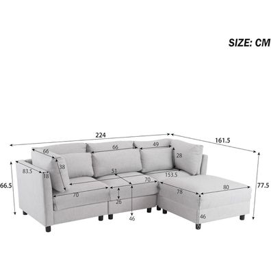 Zyloyal10 Ecksofa mit Schlaffunktion und Chaiselongue, 3-Sitzer Wohnzimmersofa