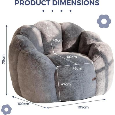 Maxyoyo Sitzsack XXL für Erwachsene, blumenförmiges Design, Kunstfellbezug