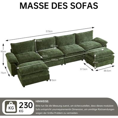 JIEXI Ecksofa mit Schlaffunktion, U-Form Wohnlandschaft aus Chenille-Stoff