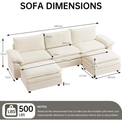 JIEXI Ecksofa mit Schlaffunktion, modulares Wohnlandschaft U-Form Sofa aus