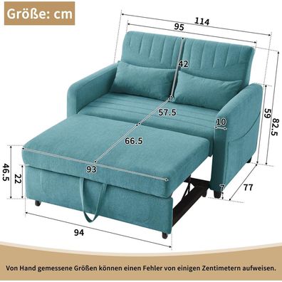 Dolamaní 2-Sitzer Klappsofa mit Schlaffunktion, verstellbare Rückenlehne und