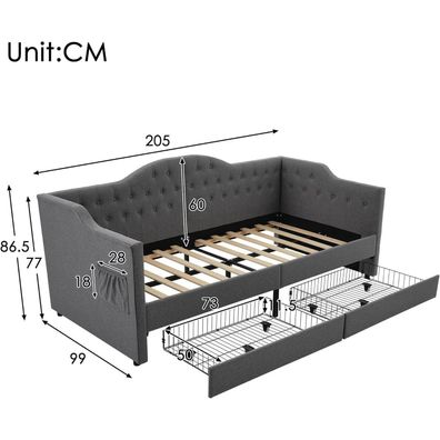 Dolamaní Schlafsofa 200cm breit, 3-Sitzer mit Bettfunktion, Bettkasten mit 2