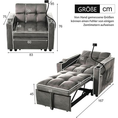 Dolamaní 3-in-1 Ausziehbares Einzel-Schlafsofa mit Getränke- und Handyhalter