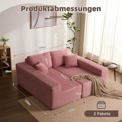 Litbird Modulares L-förmiges Ecksofa mit Schlaffunktion, Rosa, Montagefrei