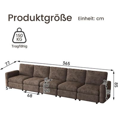 Guyii Modernes 5-Sitzer Velours Sofa in Braun - Bequeme & vielseitige Couch für