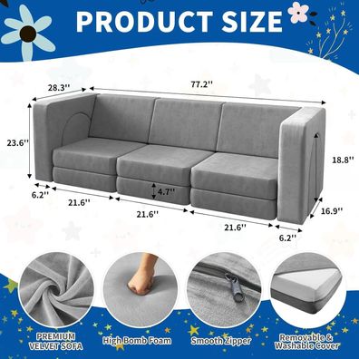 Wumagin Spielsofa für Kinder 13-teilig, Modulares Kindersofa für Spielzimmer