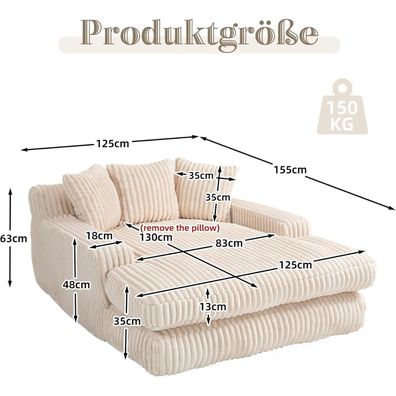 IHO SOFA Cord Cloud Sofa Schlafsofa, Bodensofa mit 150kg Tragkraft, hochdichter