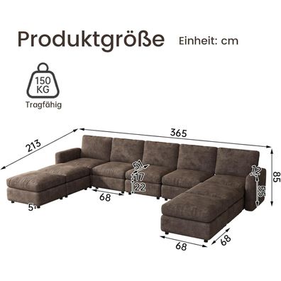Guyii Modulares Ecksofa aus weichem Veloursstoff in Braun - Bequemes Sofa mit
