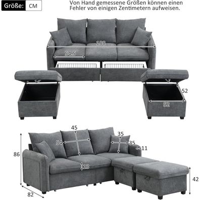 Zyloyal10 Multifunktionales U-Form Ecksofa mit Staufunktion, Schubladen