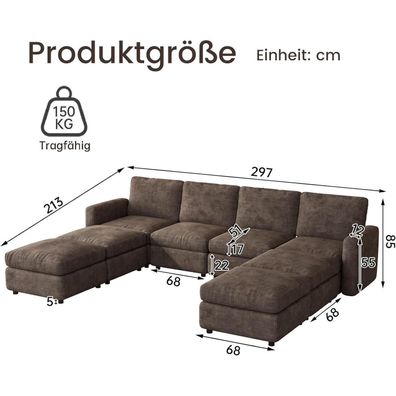 Guyii Modulares Ecksofa aus weichem Veloursstoff in Braun - Vielseitig