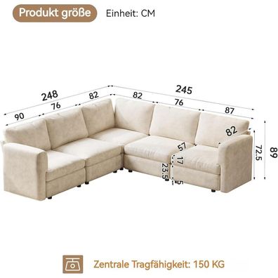 Guyii Wohnlandschaft Ecksofa aus Stoff, modernes Polstersofa mit Ottomane