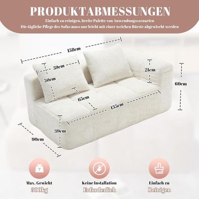 Dolamaní Modernes 2-Sitzer Polstersofa mit Chaiselongue, 2 Kissen, Beige