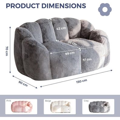 Maxyoyo Sitzsack 2-Sitzer Sofa mit Memory-Foam Füllung, Kunstfellbezug, Grau