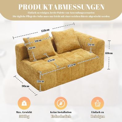 Dolamaní Modernes 2-Sitzer Polstersofa mit Chaiselongue, Gelb B, inkl. 2