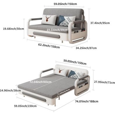 KAANAA Ausziehbares Schlafsofa Dunkelgrau/Weiß (150cm) - Sofa mit