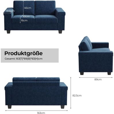 COPIAE 160 cm Kleine Couch für das Wohnzimmer, Hochbelastbares 2-Sitzer-Sofa