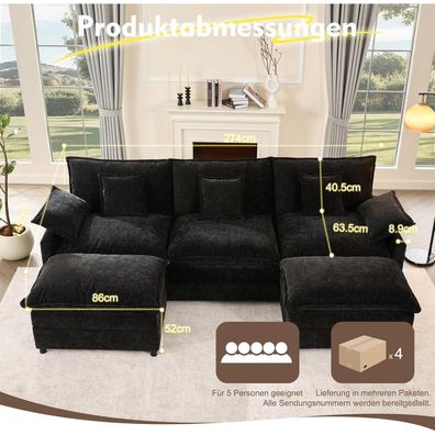 Litbird U-förmiges modulares Sofa 3-Sitzer Ecksofa mit Hocker, Cloud Couch für