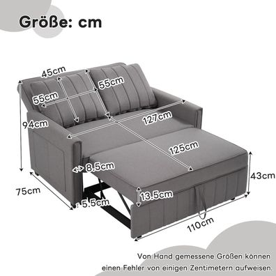 NovaFurnish Multifunktionales Klappsofabett mit Schlaffunktion, Grau