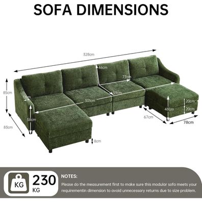 JIEXI Ecksofa mit Schlaffunktion, L-Form Couch aus Cordstoff, 251cm, Dunkelgrün