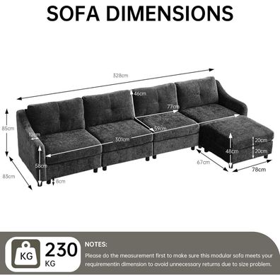 JIEXI Ecksofa mit Schlaffunktion, L-Form Couch aus Cordstoff, 251cm, Grau (4