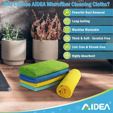 AIDEA Mikrofaser Reinigungstücher, 50 Stück, 30x30cm, Mehrfarbig - Ideal für