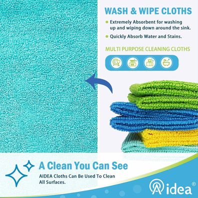 AIDEA 12er-Set Microfasertücher 30x30cm, Mehrfarbig - Ideal für Auto, Fenster