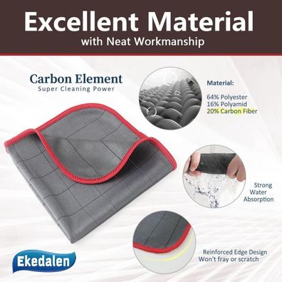 6X Fensterputztücher Carbon, Microfaser Reinigungstücher für streifenfreie
