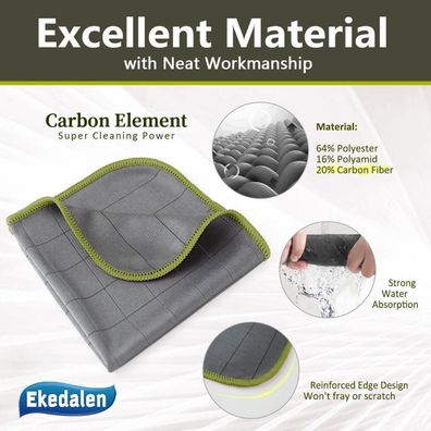 Ekedalen 6X Fensterputztücher Carbon Tücher, Reinigungstücher für Kristallklare