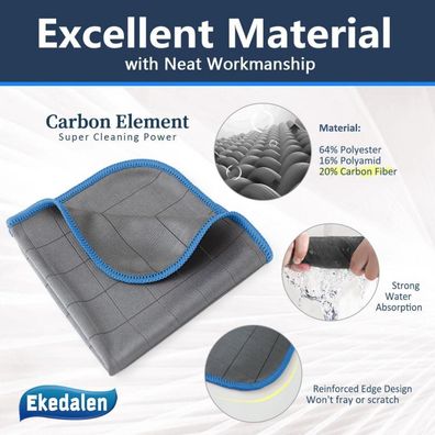 Ekedalen 6X Fensterputztücher Carbon Tücher, Mikrofaser Reinigungstücher für