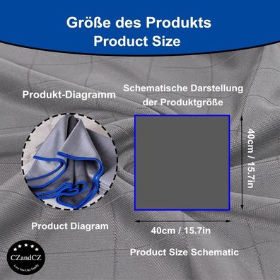 4X Fensterputztücher 40x40cm Carbon Mikrofasertücher 400GSM, streifenfrei