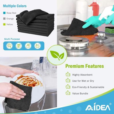 AIDEA Mikrofaser Reinigungstücher 24 Stück, 30x30cm, Schwarz - Weich