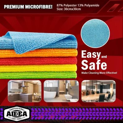 AIDEA Mikrofasertücher 100er Pack, 30x30 cm, Mehrfarbig - Ideal für Auto