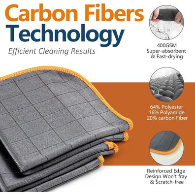 Airlab 3X Carbon Tücher Fensterputztücher, Mikrofasertücher für streifenfreie