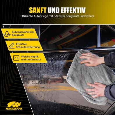 Mikkuppa Mikrofasertuch Auto 30x60 cm, 400GSM, Saugstark, Fusselfrei, Weich
