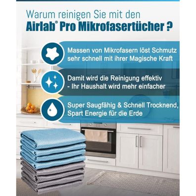Airlab 8X Mikrofasertücher, Nano Streifenfrei Putztücher für Auto, Fenster