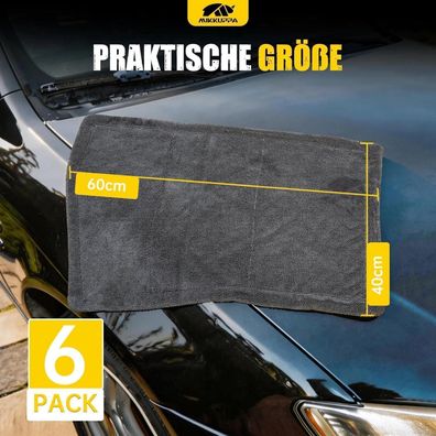 Mikkuppa Mikrofasertücher Auto 1000 GSM, 6er Set, extra groß (40x60 cm), extrem