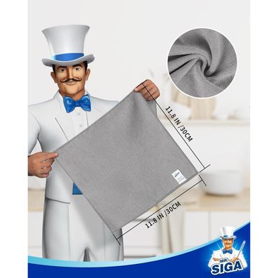 MR. SIGA Mikrofaser Reinigungstücher, 15 Stück, Grau, 30x30 cm - Streifenfrei