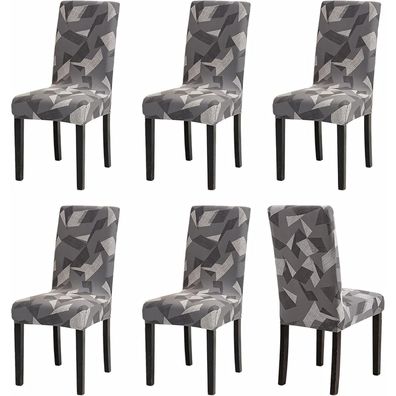 Sufdari Stuhlhussen 6er Set Grau Geometrisch - Stretch Esszimmer Stuhlbezug