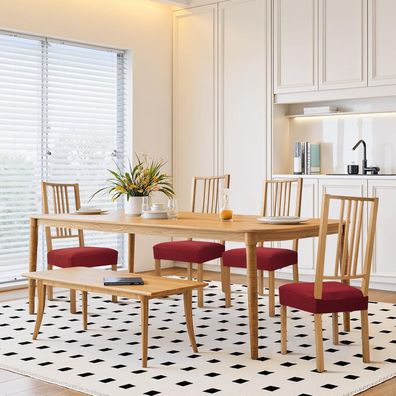 BalladHome Stuhlbezug Stretch Jacquard 6er Set für Esszimmerstühle, Rotwein