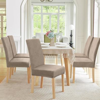 Alishomtll 6er Set Stretch Samt Stuhlhussen Khaki, Velvet/Velour Stuhlbezug für