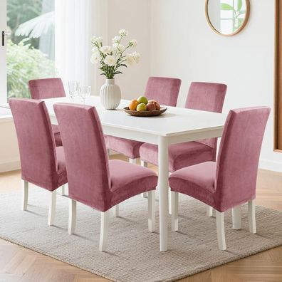 Ystyle Samt Stuhlhussen 6er Set, Universale Stretch Stuhlbezüge für Hochlehner
