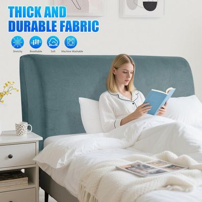 Cycmaco Samt Kopfteilbezug Grau Blau 150cm - Staubdicht, Dehnbar, Waschbar