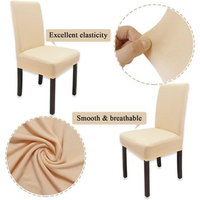 6er Set Esszimmer Stuhlhussen aus Polyester-Spandex, Champagner, abnehmbar