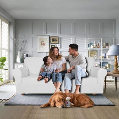 Cycmaco Samt Sofa Überzug 4 Sitzer - Elastisch, Rutschfest & Waschbar - Weiß