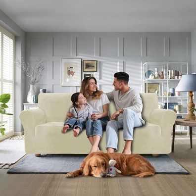 Cycmaco Samt Sofa Überzug 3 Sitzer - Elastisch, Rutschfest & Haustierfreundlich