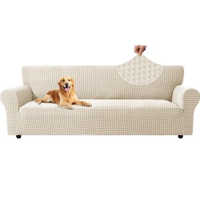 Ystellaa Stretch Sofa Überzug 4 Sitzer, rutschfest, Jacquard, waschbar, Beige