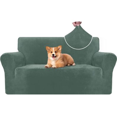 Cycmaco Samt Sofa Überzug 2 Sitzer, elastisch, rutschfest, hellgrün